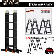 5.7M Black Combination Folding Ladder Multi Purpose Extension Ladder Step Ladder