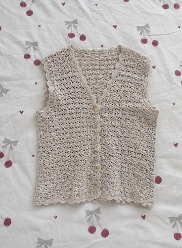 Cream crochet vest - vest, womens