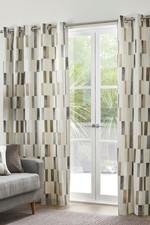 1 Pair Geometric Tile Eyelet Curtains 168x137cm Cotton Vertical Rectangle Print