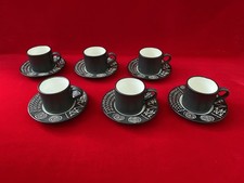 6 x Habitat Scraffito Espresso / Tea  Cups & Saucers - Japan