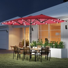 4.4m Double-Sided Sun Umbrella Patio Parasol with LED Solar Lights for Garden