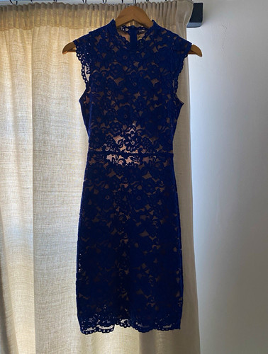 Blue floral lace high neck - floral,