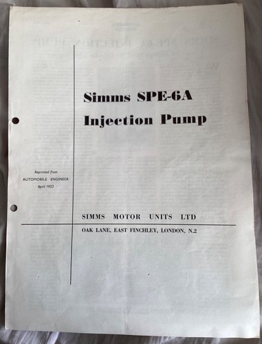 Simms spe injection pump - spe-6a,