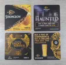 Strongbow 4 x Vintage Beer Mats Pub Bar Coaster Breweriana