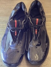 Prada America's Cup Sneakers Black Low Top Patent Leather men's size 13US