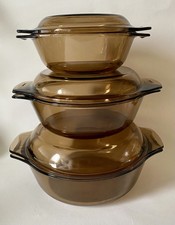 3 Vintage Smoked Glass Pyrex Dishes Casserole Dish Retro Kitchen See Description