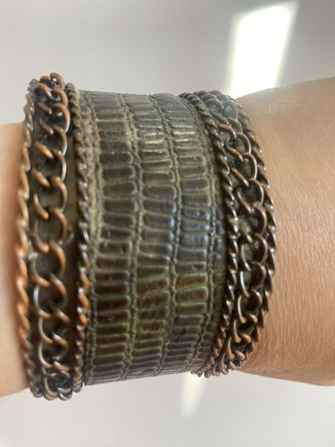 Vintage leather copper - leather/copper, cuff