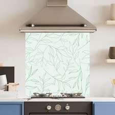 Premium Various Sizes Mint Green Leaf  6mm Glass Toughened Kitchen Splashback
