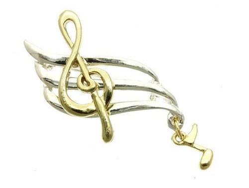 Music clef note pin brooch - music,
