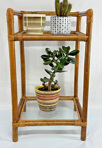 Vintage bamboo bedside table - bedside,