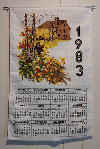 1983 linen kitchen tea towel - 1983,