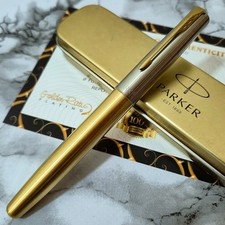 24ct Gold Plated Silver Parker Frontier Fountain Pen Ink Witing Gift Boxed 24k