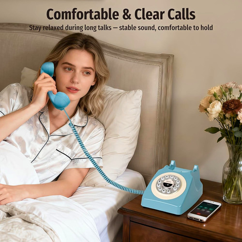 Retro blue corded telephone - blue,
