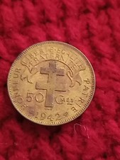French Equatorial Africa Colonial 1942 Fifty Centimes 50c Rooster Coin