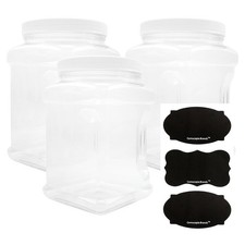64oz Square Clear Plastic Canisters 3pk, 1/2 Gallon, 8 Cup Capacity Jars