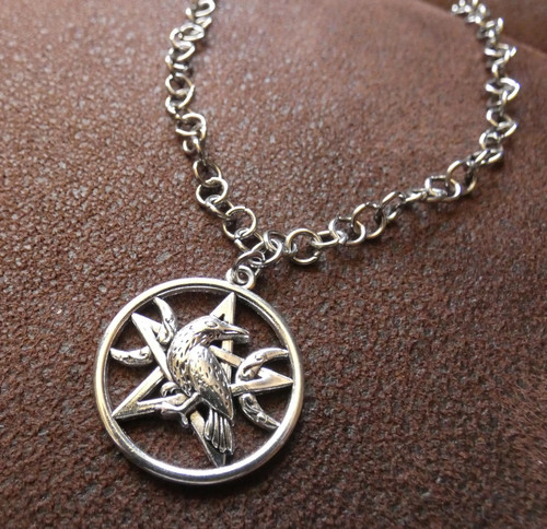 Raven crow necklace - raven,, stainless