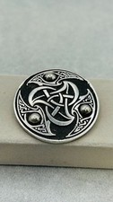 Vintage ST. JUSTIN large Pewter Celtic Pattern circular brooch Scottish theme