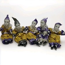 5 X Vintage Porcelain Harlequin Jester Collectable Figurines Doll Set
