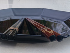 1990s Vintage Wooden Lacquered Japanese Chopsticks, 1 pair Black+1 pair Wine Red