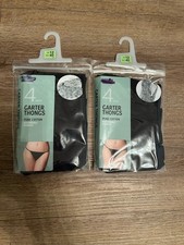 Ex Marks & Spencer Cotton Black Garter Thongs 2 x 4 Pack Briefs Size 12 BNWT