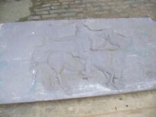Large slate sheet / slab with carving of seated horseman and dog