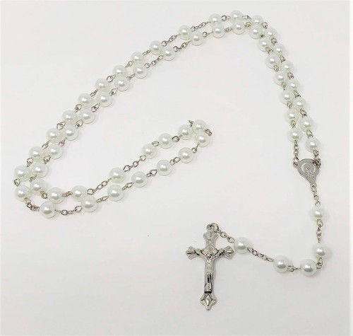 White glass rosary - white, beads