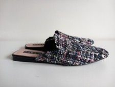 Zara Black & Pink Metallic Tweed Loafer Mule Slides UK 4
