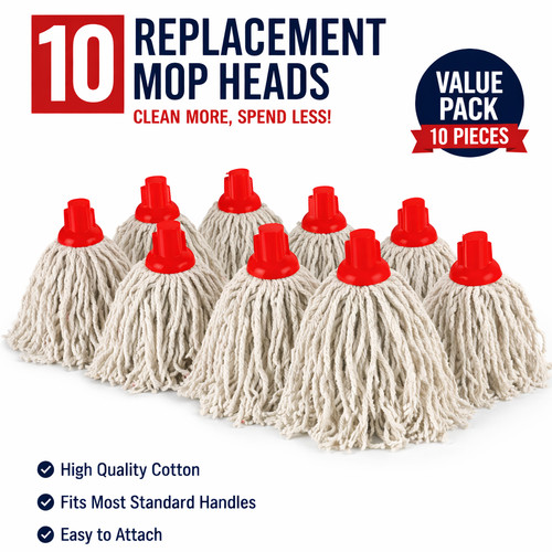 10x red cotton mop heads - 10x,