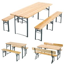 Wooden Folding Beer Table and Bench Set Outdoor Bistro BBQ Trestle Table Chair 
