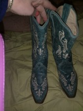 Corral Turquoise Leather White Fleur De Lis Cowboy Boots UK8 US10
