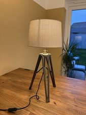 NEXT Tripod Table Lamp Grey/Beige Shade Metal Adjustable Legs Home Lighting