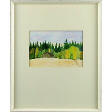 Cabin by The Wood Nordik Sun Yellow Spring Green Landscape Watercolour Painting