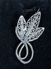 Vintage Filigree Brooch Italian Style 800 Silver Wire Leaf Bouquet Pin