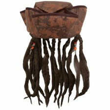 PIRATE HAT W/ HAIR & BEADS Captain Jack Sparrow Pirates Fancy Dress Deluxe