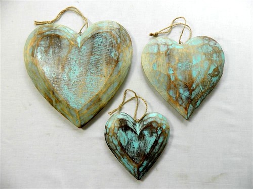 Wooden hanging heart wall - hanging, art