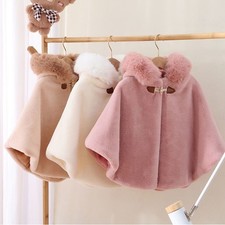 ⭐⭐Girls Kids Faux Fur Warm Coat Baby Cape Winter Thicken Poncho Hooded Outerwear