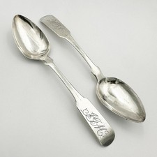 PAIR ANTIQUE AMERICAN COIN SILVER TEASPOONS c1820 P. P. Hayes Pokeepsie