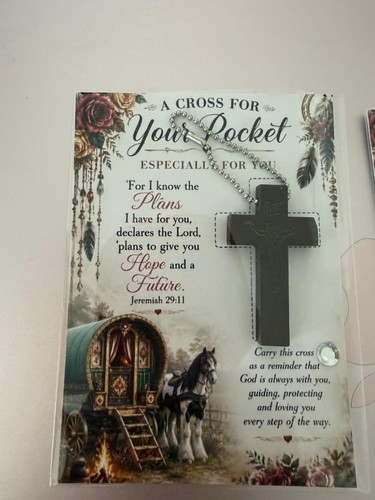 Pocket wooden cross and card - wooden,