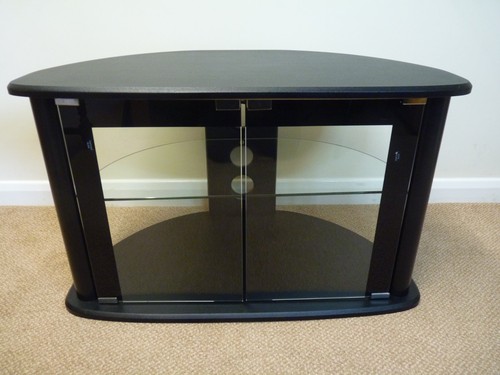 Black stand with - tv, glass