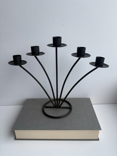 Black metal arm candelabra - metal, 5