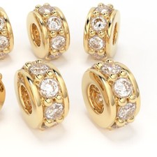 5mm 18k Solid Yellow Gold Diamond Eternity Rondelle Wheel Bead Finding Spacer