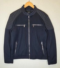 Zara Mens Textured Biker Jacket Dark Navy Size M UK 38 BNWT