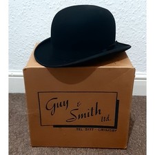 Vintage Battersby Walter Shaw Brigg Bowler Hat with Guy & Smith Grimsby Hat Box