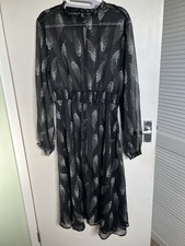 BNWT Women's Jack Wills Midi Dress Size 12 Sheer Black With Silver Leaf