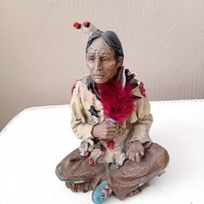 Resin Native American Indian Figure highly detailed Sitting 9ins tall