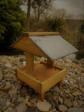 Wooden Ground Bird Feeder Feeding Table with Slate Roof  Fully Assembled