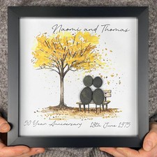 Personalised Pebble Art Wedding Anniversary Gift Keepsake 50 Year Gold 50th