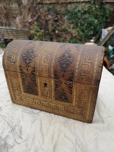 Antique writing box tooled - antique,
