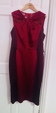 KAREN MILLEN THE ATELIER RED SATIN EVENING PARTY PENCIL WIGGLE DRESS LINED SZ 16