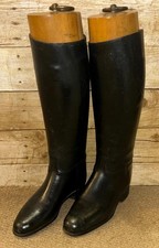 Black English Leather Equestrian Long Riding Boots & Trees - UK Size 3.5